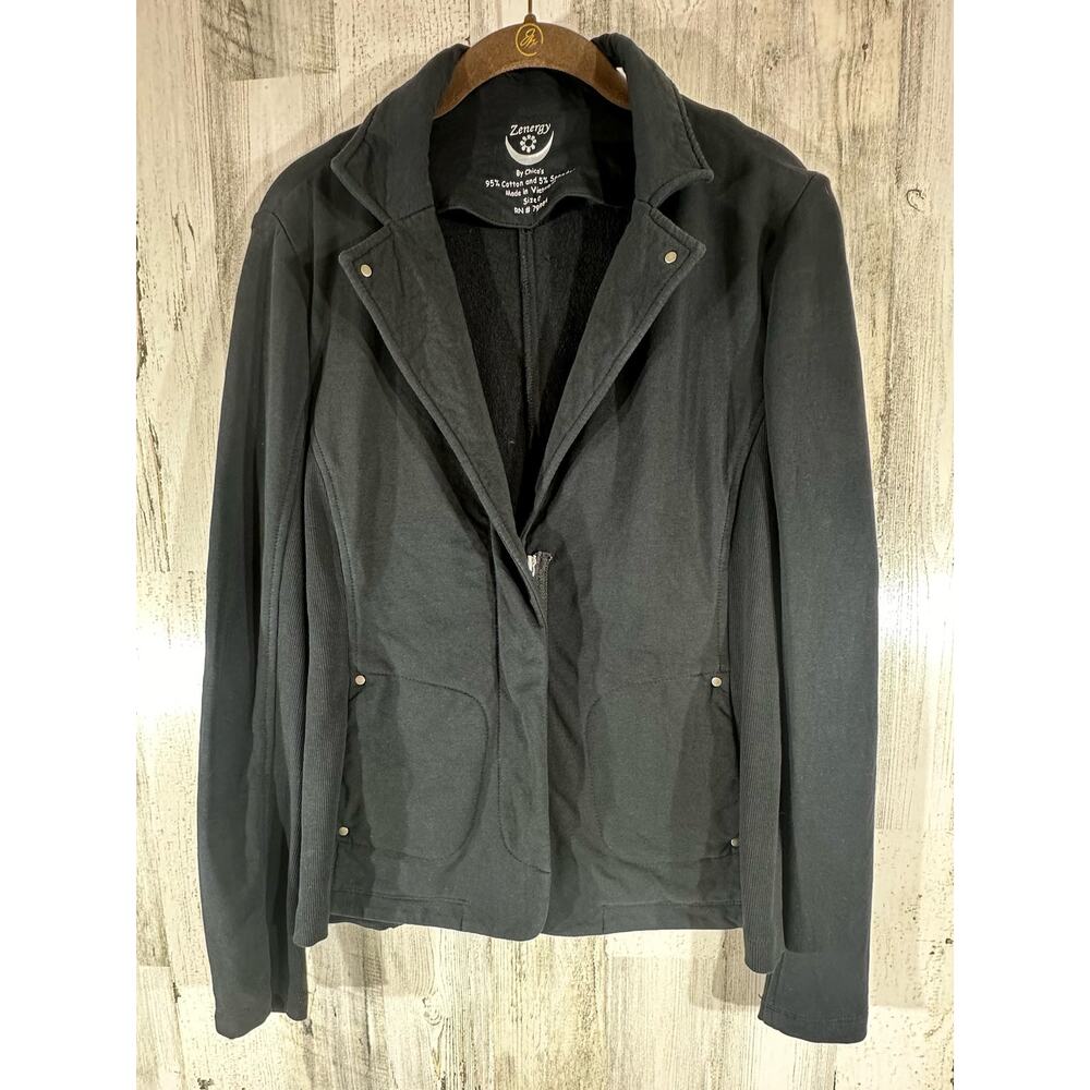 Chico Zenergy Black Moto Jacket‎ Size 0 or Small French Terry Knit Partial Zip